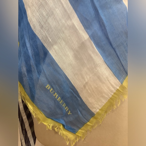 NWT Burberry Brit Cerulean Blue Stripe Scarf 130x130cm - Picture 5 of 6